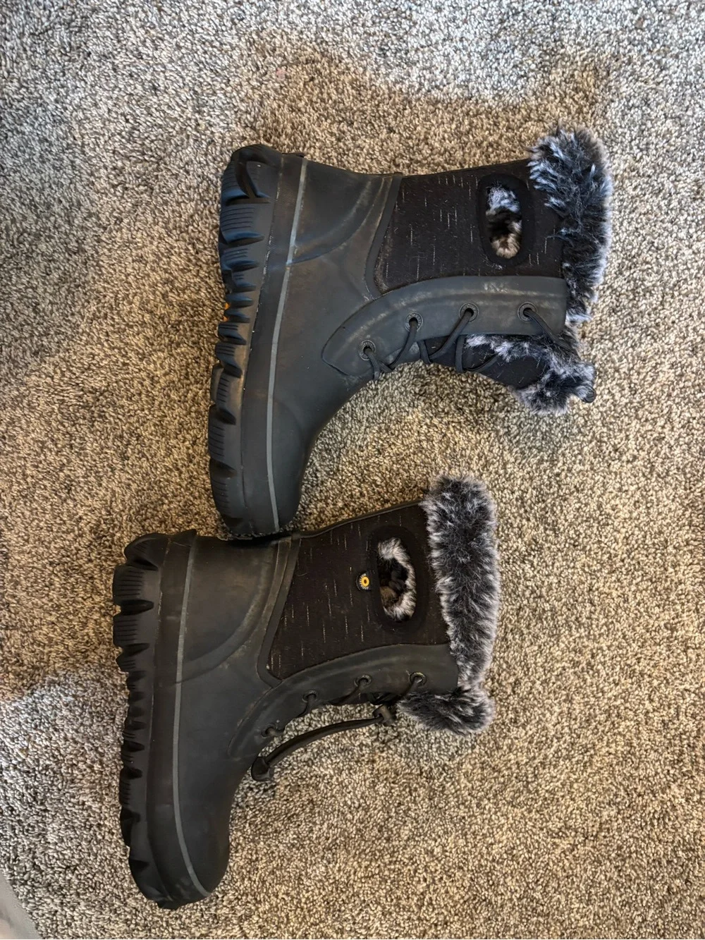 Bogs Black Faux-Fur Cuff Kids Snow Boots